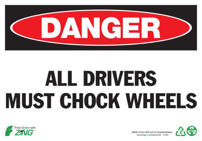 Eco Safety Sign, DANGER All Drivers Must Chock Wheels