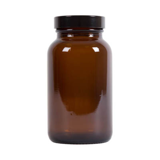 Amber Glass Wide Neck Powder Bottles with Black Urea Screw Caps