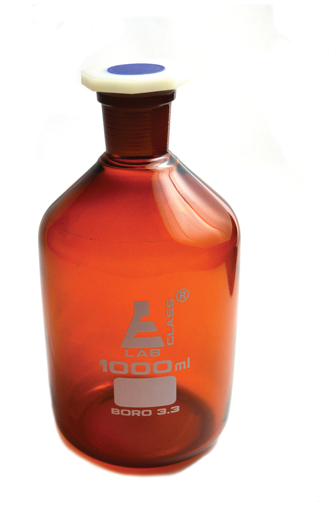 Amber Reagent Bottle , Narrow Mouth with Acid Proof Polypropylene Stopper